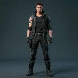 a full body realistic portrait of a cyberpunk man, realistic, detailed,