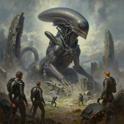 an epic alien ruins by, tim hildebrandt, wayne barlowe, bruce pennington, donato giancola, trending on artstation, cinematic composition, beautiful lighting, hyper detailed, 8 k, oil on canvas