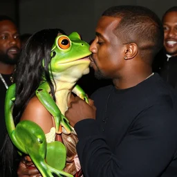 kanye west and princess frog romantic couple kissing ultra high detail hd photo real posing