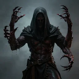 an evil creature with 4 hands in a menacing position, head covered, quality, hd, art