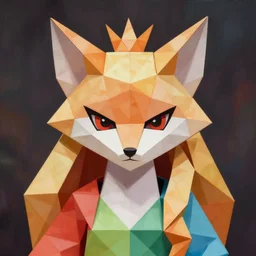 rainbow geometric origami fox face angry princess