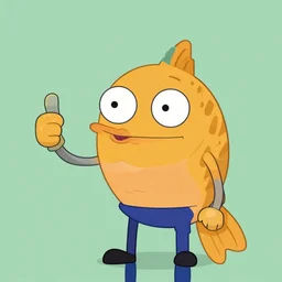 a cartoon catfish giving a thumbs up in the style of bojack horseman