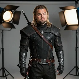Leonardo Dicaprio dreesed as Geralt of Rivia in Witcher, promo shoot, studio lighting