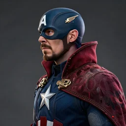 captain america with doctor strange outfit - up profile portrait. beautiful hyperrealistic intricate highly detailed octane 3 d render