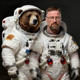 a bear in a astronaut suit and walter white, intricate, highly detailed, digital painting, artstation, concept art, smooth, sharp focus, illustration, unreal engine 5, 8 k, art by artgerm and greg rutkowski and alphonse mucha