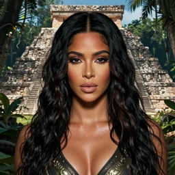detailed portrait of kim kardashian in mayan pyramid jungle ruins by rudolf weisse