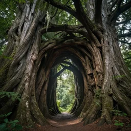 Amazing tunnel carved into giant tree, in style of John Avon, CGSociety, Zbrush Central Contest winner, epic, awe, masterpiece