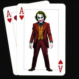 poker card design of dc comic villain the joker creepy smile, full body pose, purple suit, green bowtie, surrounded by scattered joker poker cards, chaos by norman rockwell, michael hussar, kim jung gi, greg rutkowski, james jean, tomer hanuka. 3 d octane render. ambient occlusion.