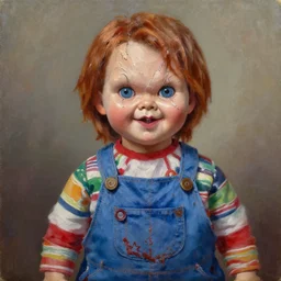 the doll chucky, oil painting, by greg rutkowski