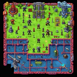 Dungeons and Dragons top down game tile maschinen krieger, ilm, beeple, star citizen halo, mass effect, starship troopers, elysium, iron smelting pits, high tech industrial, saturated colours