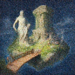 island  by night  little wood bridge painting of Atlantis zeus statue and hill valley grec greeble temple of olympus glory tower  ivy plant grow flower multicolor rose, in marble incrusted of legends heartstone official fanart behance hd by Jesper Ejsing, by RHADS, Makoto Shinkai and Lois van baarle, ilya kuvshinov, rossdraws global illumination