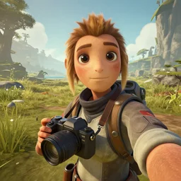 selfie of a outer wilds character holding a camera, outer wilds screenshot, unreal engine, digital art