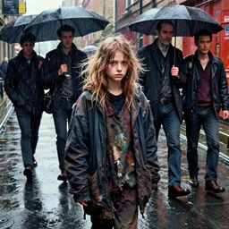 rainy street, homeless girl photo, messy bleached hair, torn clothes, richard avedon, martin schoeller, victor ngai, id magazine, epic scene, david cronenberg, kilian eng vibrant colours, billowing, dramatic, dynamic lighting, intricate illustration, detailed, beksinski, dan mumford, artstation, greg rutkowski, sharp focus, photoreal, 8 k