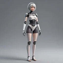 CAD render of a realistic android companion modeled after haydee from haydee and with slender feminine body type, solidworks, catia, autodesk inventor, unreal engine, gynoid cad design inspired by Masamune Shirow and Nier Automata and Ross Tran, product showcase, octane render 8k