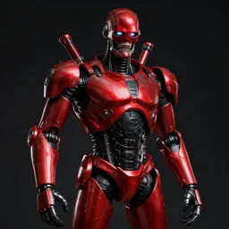zombie robocop, in the style of beksinski, red, black, metallic, shiny, reflective, vibrant, chiaroscuro, high detail, perfect artwork, clean lines