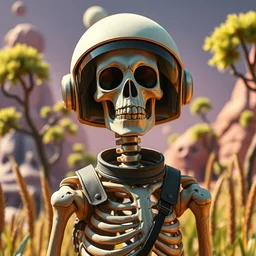 a skeleton astronaut!!!!!!!!! with his helmet off by ralph mc quarrie on a colorful alien wheat world with lime!!!! trees