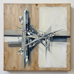 mixed media abstract art, oil on canvason old wood, plastic, crystal, elegant, sharp focus, illustration, highly detailed, trending on artstation, strong strokes, splashes, code, glitch, geometry, depth of field. art by rubens and anselm kiefer