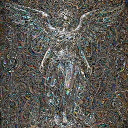 skeleton queen made of glass with ornate flowing robes, winged victory of samothrace dripping black iridescent liquid, ornamented, opulent, elaborate, accurate, intricate, meticulous, decorative, moody, dramatic, atmospheric, octane render, hypermaximalist, elegant, ornate, luxury, hyper realistic, hyper detailed