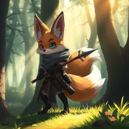 an anthropomorphic medieval fox assassin with a fluffy tail in the forest, trending on artstation, trending on furaffinity, digital art, by kawacy, anime, furry art, warm light, backlighting, cartoon, concept art