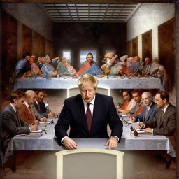 boris johnson's last cabinet meeting in the style of the last supper painting
