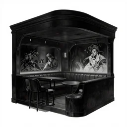 Noir club design, Greg Rutkowski, Frank Frazetta, Kim Jung Gi, trending on Artstation, 8K, ultra wide angle, establishing shot, pincushion lens effect, zenith view