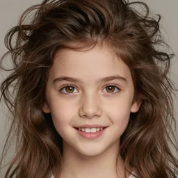 symmetry!! portrait of 1 5 - year - old girl with voluminous bushy brown hair, large front teeth, and bright piercing brown eyes, hyper realistic face, beautiful eyes, fantasy art, in the style of greg rutkowski, intricate, hyper detailed, smooth