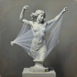 bust sculpture of a girl trying to break free, made of translucent stretchy web, painted by sargent and peter mohrbacher, loose oil painting