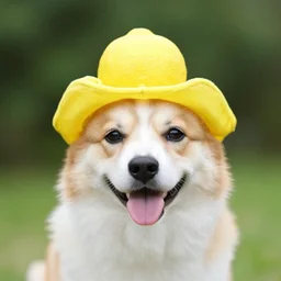 dog wearing a lemon hat