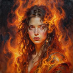 ocean fire, photorealistic fantasy portrait, artstation, hyper detailed, oil on canvas.