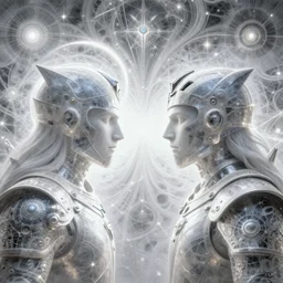 the army of white light and the paladin of truth, fantasy character portrait made of fractals facing each other, ultra realistic, wide angle, intricate details, the fifth element artifacts, highly detailed by peter mohrbacher, hajime sorayama, wayne barlowe, boris vallejo, aaron horkey, gaston bussiere, craig mullins
