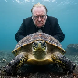 A confounded Winston Churchill discovers the first turtle ever in Galapagos, national geographic, XF IQ4, f/11, ISO 200, 1/500s, 4k, 8K, RAW, symmetrical face, directed gaze