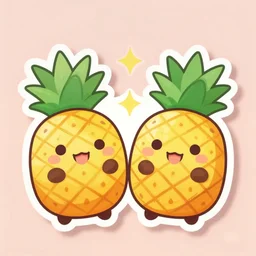die cut sticker of anime chibi two cute kawaii smiling pineapples