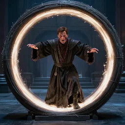film still of zombie zombie Benedict Wong as a zombie in full robes opening a sling portal in new avengers movie, 4k
