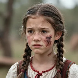 sixteen year old, pretty peasant girl with a large brown stain on her face, unhappy expression, fantasy art, highly detailed, realistic