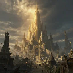 tower of light, fantasy, ultra realistic, highly detailed, epic landscape, citadel, ancient city, atmosphere, highlighted, cinematic, art by darwin cellis and liang yao and chenxi kang