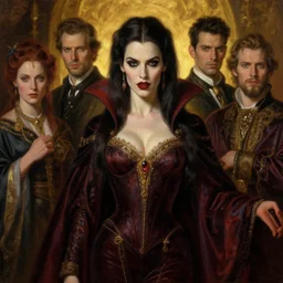 majestic gracious!! regal aristocratic!! brunette female vampire portrait, atmospheric lighting, painted, menacing, intricate, volumetric lighting, beautiful, rich deep colours masterpiece, golden hour, sharp focus, ultra detailed, by leesha hannigan, ross tran, thierry doizon, kai carpenter, ignacio fernandez rios