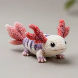 a needle felted axolotl, needle felting art.