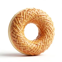 wicker donut, clean 3d render, octane render, isolated on a pure white background, centered, entire object in frame, sharp focus, soft studio lighting