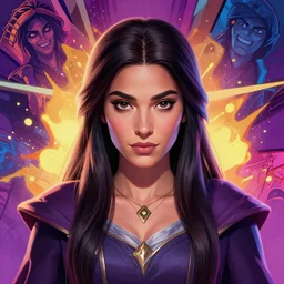 head-on symmetrical centered painted portrait, Maya Ali as a D&D sorcerer, matte painting, DOTA pixar, maya engine on stylized background splash comics global illumination lighting artstation, by lois van baarle, ilya kuvshinov, rossdraws