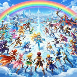 a zoomed out panoramic view of rainbow soul ice spirits fighting on the battlefield. hyperrealistic anime background illustration by kim jung gi, colorful, extremely detailed intricate linework, smooth, super sharp focus, bright colors, high contrast, matte, octopath traveler, unreal engine 5 highly rendered, global illumination, radiant light