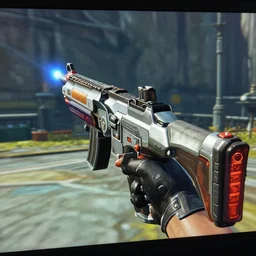 a photon rifle from phantasy star online 2, ultra - high detail, 4 k, in - game screen shot