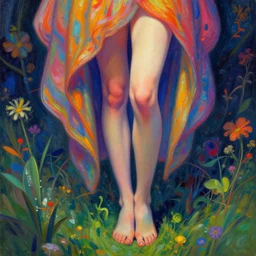 a psychedelic portrait of a woman with very long legs vibrant color scheme, highly detailed, in the style of romanticism, cinematic, artstation, moebius, greg rutkowski