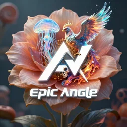 a logo for a music artificial intelligence company, epic angle and pose, giant flower, 3 d with depth of field, blurred background, jellyfish female face skull phoenix bird, translucent, nautilus, energy flows of water and fire. a highly detailed epic cinematic concept art cg render. made in maya, blender and photoshop, octane render, excellent composition, cinematic dystopian brut