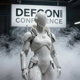DEF CON conference, cyberpunk, surrounded by smoke, award-winning art, hyperrealistic, by Sam Spratt, by Vlad Rodriguez, trending on Artstation, dark, dramatic, cinematic, realistic studio lighting, raytracing, 4k, professional, canon