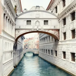 the bridge of sighs in the style of vrubel, watercolor, pastel colors, chiaroscuro, bleached colors, cold shades, perfect beautiful