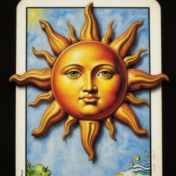A extremely highly detailed majestic hi-res beautiful immaculate head and shoulders award winning painting stunning masterpiece of a tarot card the sun, high detail, hyperrealistic, photorealistic, octante render, cinematic, high textures, royaltly, royal, hyper sharp, 4k insanely detailed and intricate, hypermaximalist, 8k, hyper realistic, super detailed, 4k HDR hyper realistic high by Michelangelo Merisi da Caravaggio,