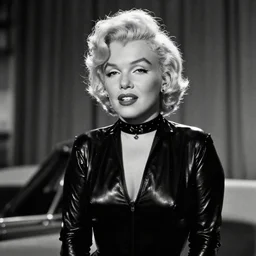 black and white cinematic shot of Marilyn Monroe as Catwoman