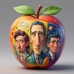 stylish colourful caricature - 3 d vfx art - of a fruit, art style by zdzisaw beksinski, tadanori yoko & hsiao - ron cheng, character concept art, unreal engine render, digital illustration, sharp, intricate detail, volumetric light, ray tracing, soft light, claymation style, symmetric, acrylic on canvas, pinterest, artstation,