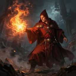 concept art of a sorcerer casting a fire spell, dramatic