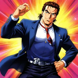 silvio berlusconi in the style of jojo, anime, dynamic, vibrant